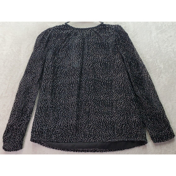 Express Blouse Top Women's Small Gray Black Velvet Polka Dot Sheer Viscose Lined - Picture 1 of 9
